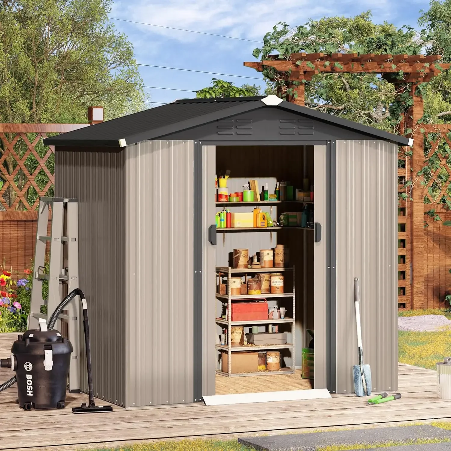 6 x 4 Ft Shed, Small Outdoor Storage Tool Shed (Sliding Door), Metal Garden Shed for Yard, Outdoor Storage Clearance in Grey