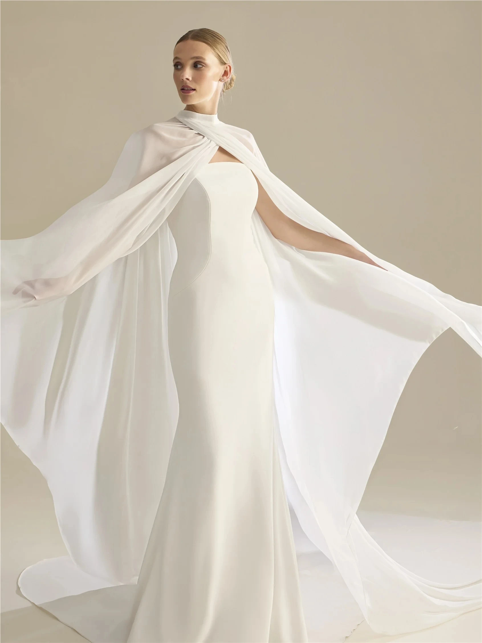 Customized Wedding Capes Chiffon High Collar Cross Neck Bride Coat Bridal Cloak Special Occasion Bolero Shrug