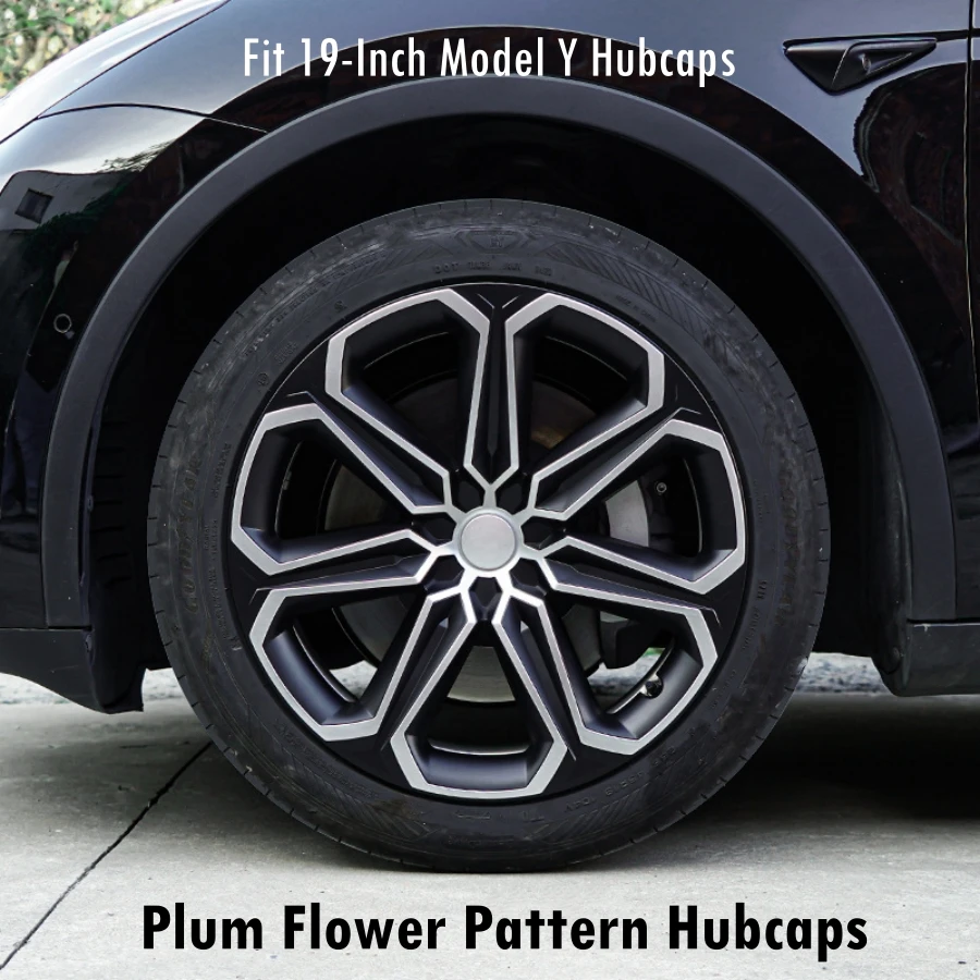 4PCS Plum Flower Pattern ABS 19 Inch Hubcaps for Tesla Model Y 2020-2024 Wheel Rim Protector Wheel Covers Replacement Accessory