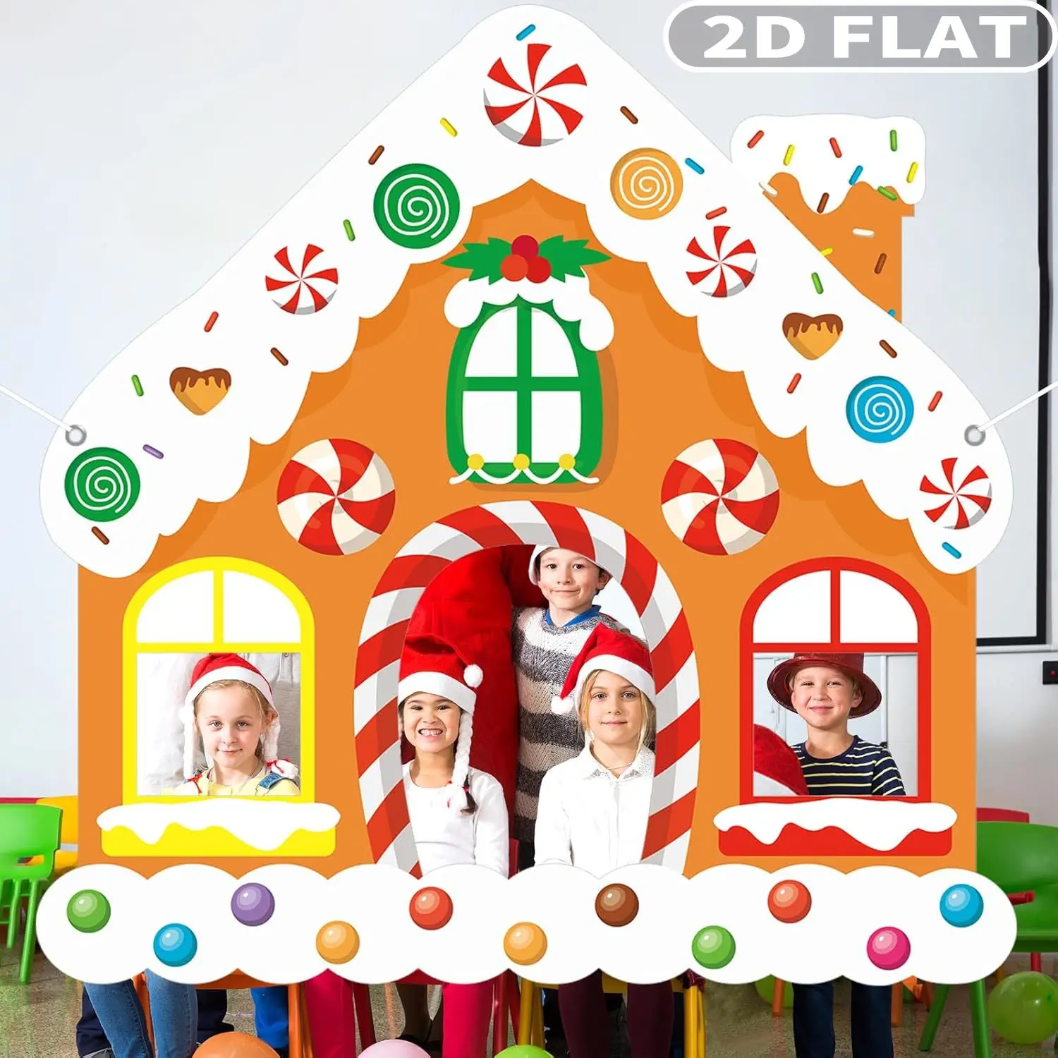 

1pc Large Christmas Gingerbread House Photo Booth Props, Festive Event Decorations- Fabric Backdrop, Door Banner Decorations