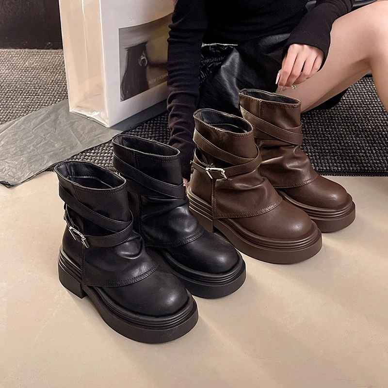 

Platform Women's Model 2025 New Autumn and Winter Small Person Heightened Trousers Boots Booties Women