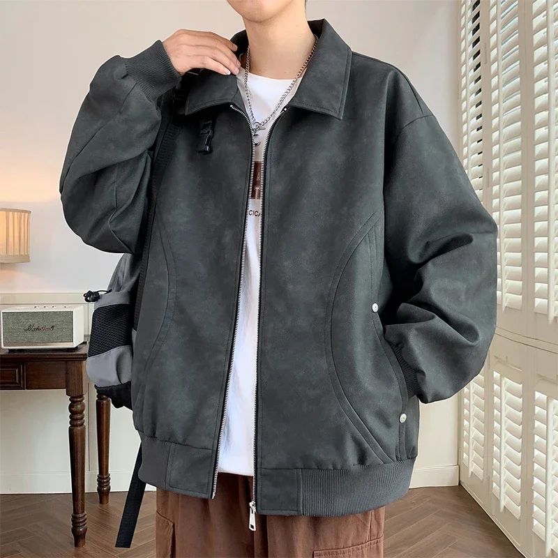 Men Suede Jacket Coats Windbreaker Baseball Oversize 6XL 7XL 8XL Plus Size Black Bomber Motorcycle Camping Casual Thin Softshell