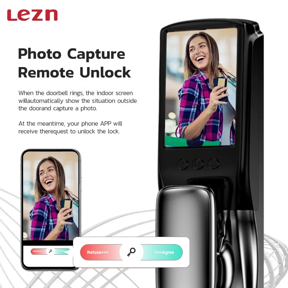 LEZN K12 Tuya 3D facial recognition with camera, fingerprint password key unlocking, smart door lock with WiFi support