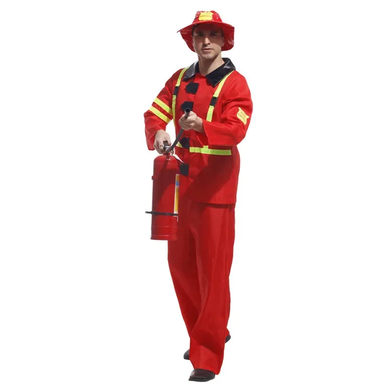 Fancy Adult Fireman Costume Halloween Cosplay Carnival Firefighter Fire Suit Men Role Play Party Clothes Funny Firefighter PA935