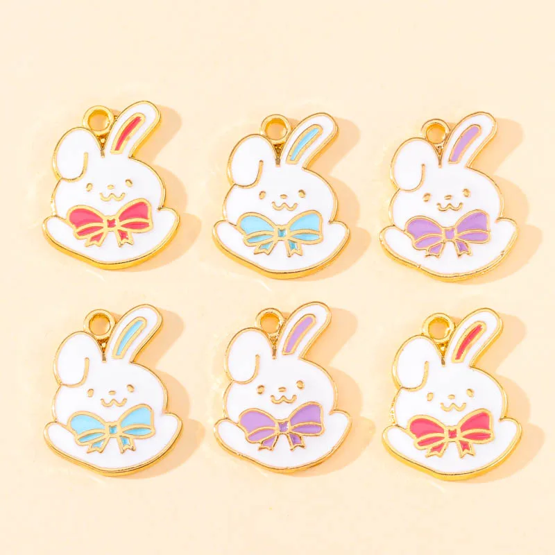 

20Pcs 15*20mm Alloy Color Enamel Bow-Knot Rabbit Women's Cute Pendants Earrings Necklace Bracelet Charms DIY Jewelry Accessories