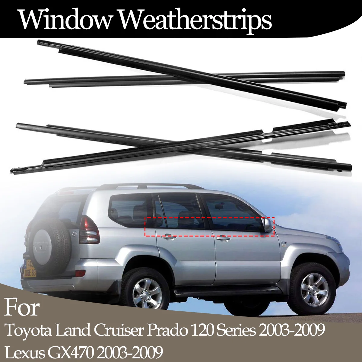 Tira de borracha para janelas externas de carro, 4 unidades, para toyota land cruiser prado 120 séries 2003-2009 lexus gx470 2003-2009 tira de vedação