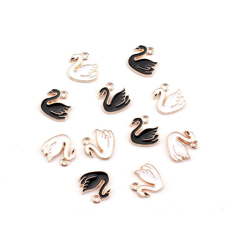 10pcs Swan Birds Animal Metal Enamel Charms Earrings Keychain Accessories Charms for Jewelry Making Supplies Diy Accessories