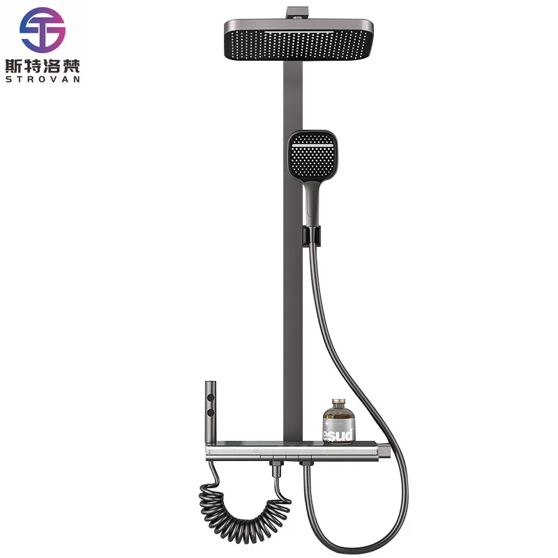 

Modern Style Rainfall Bathroom Shower Set Wall Mounted High Pressure Bathroom Rainfall Thermostatic Shower Faucet Set