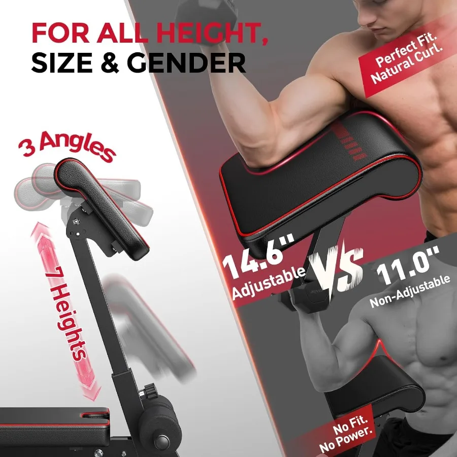 3 in 1 Adjustable Weight Bench with Leg Extension Preacher Curl Pad for Full Body Workout at Home Gym Foldable Exercise Bench S