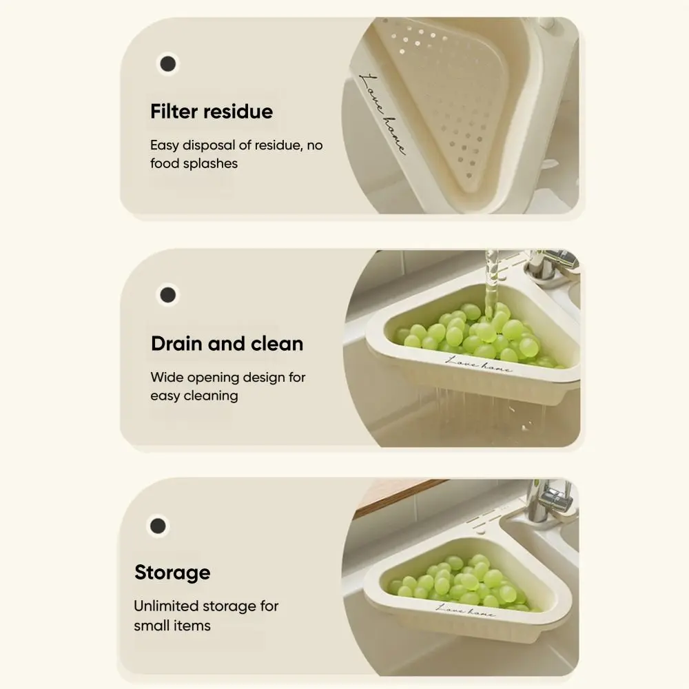 

Gifts Triangle Kitchen Drain Basket Portable Kitchen Accessories Vegetable Basin Punch-free Sink Filter Storage Basket