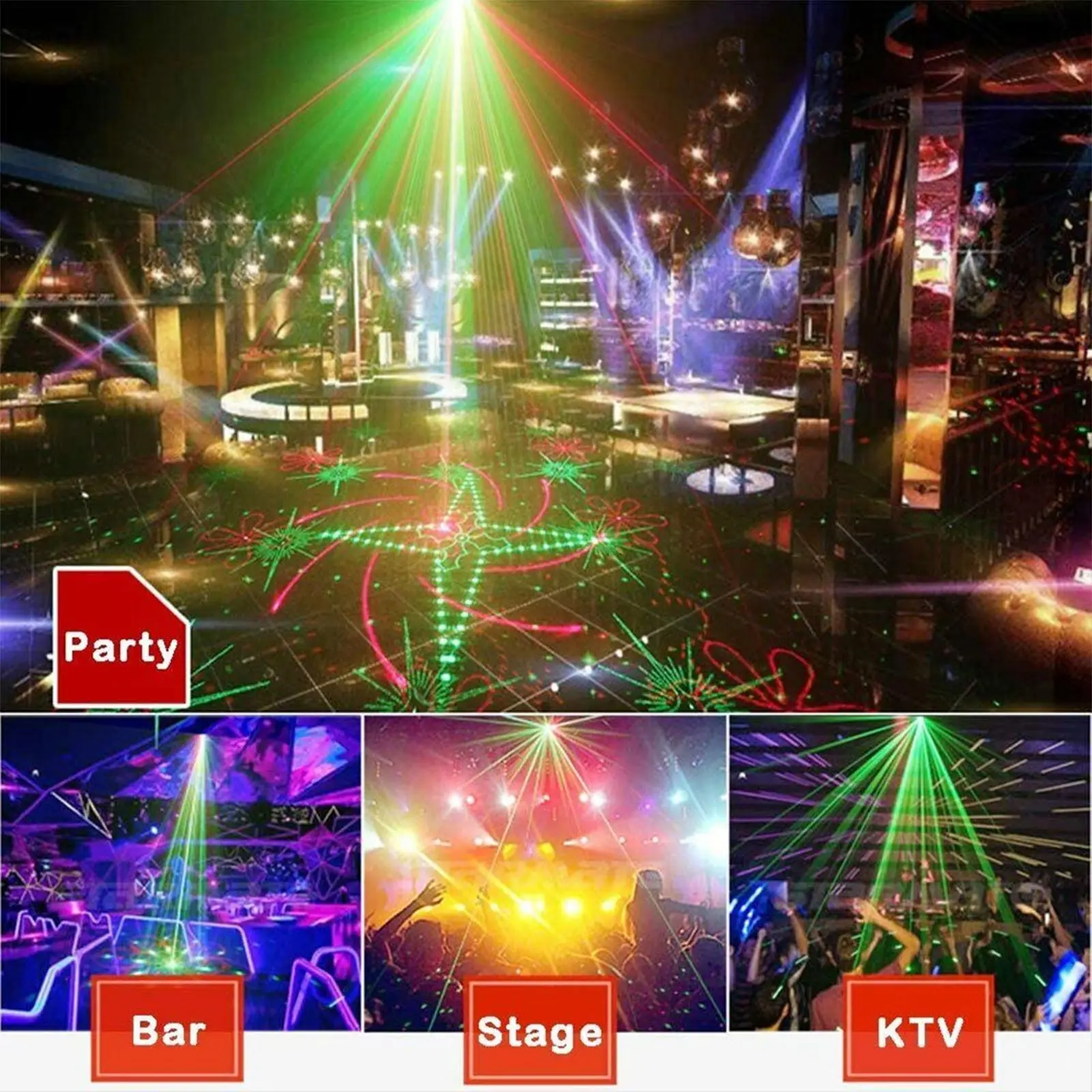 Disco Lights RGB LED Laser Stage Beam Light Christmas Decoration 3-Hole 64 Pattern Projection Stage Lamp With Remote Control