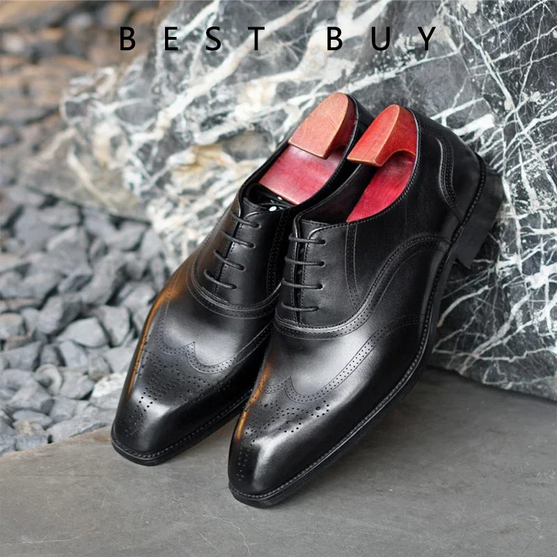 Oxfords Men Shoes Red Sole Fashion Business Casual Party Banquet Daily Retro Carved Lace-up Brogue Dress Shoes size 38-48