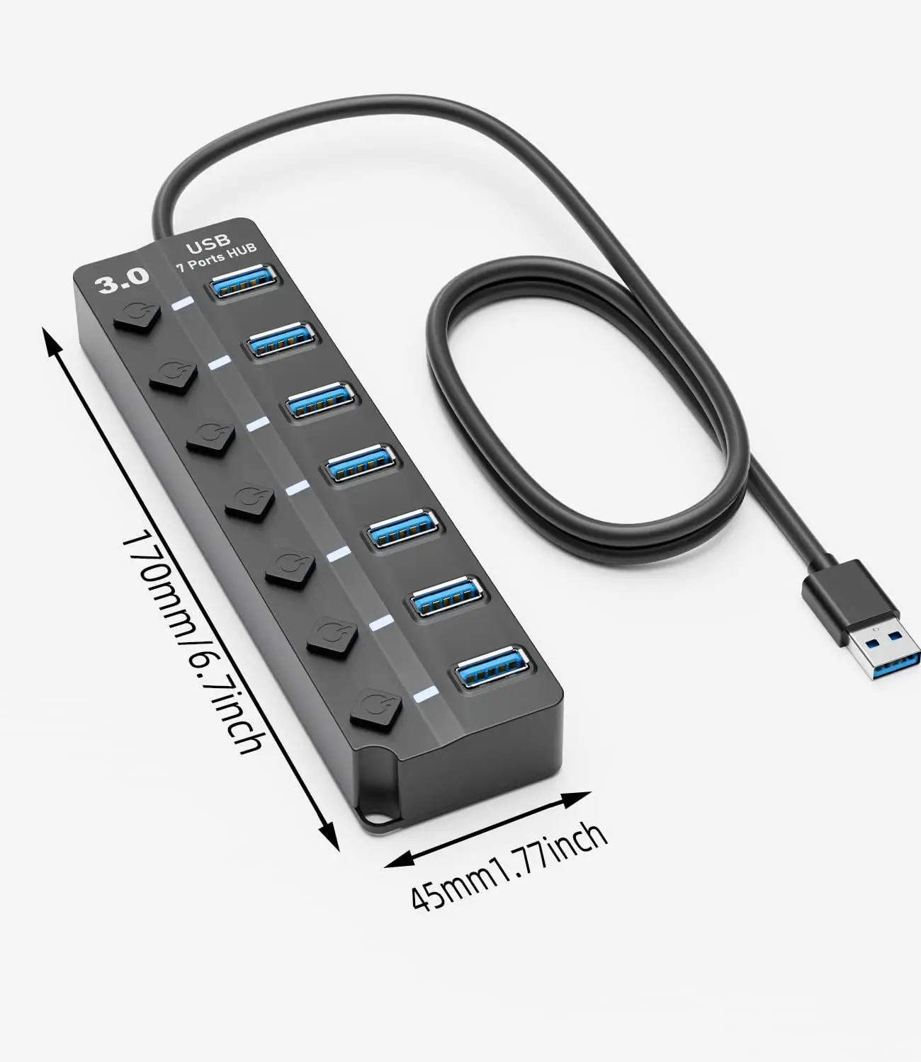 10PCS 7-Port Plug-and-Play USB 3.0 Hub TPE Jacket Data Splitter For Laptops PCs Surface Pro PS4/5 Flash Drives Mobile HDDs Expan