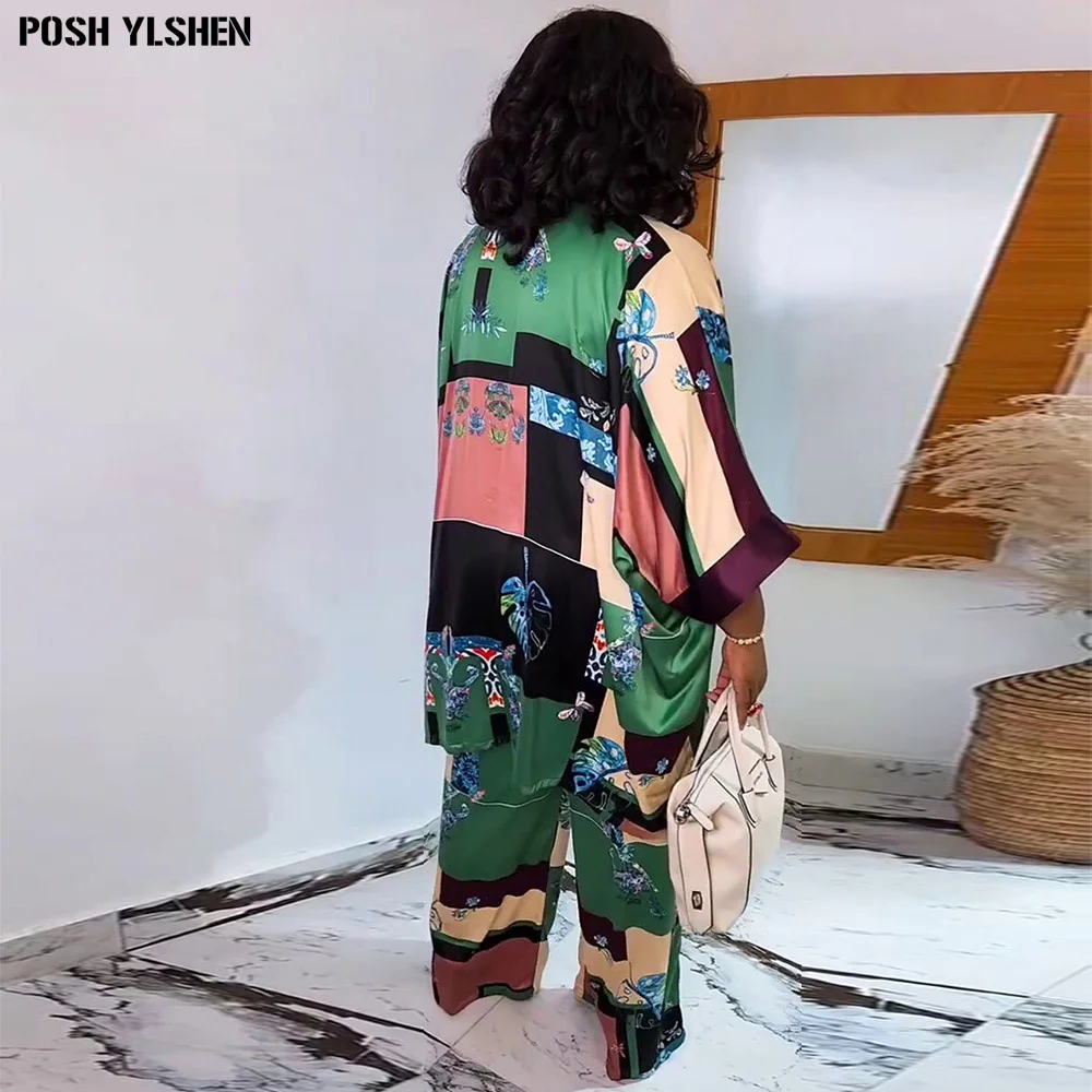 African Women\'s Pant Sets Oversized Shirt and Wide Leg Pants Clothes 2025 Summer New in Matching Sets Two 2 Piece Set Outfits