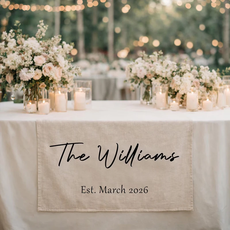 Personalized Name & Date Wedding Day Tablecloth Bachelorette Party Bridal Shower Decorate Anniversary Gift Dessert Table Banner - view 3