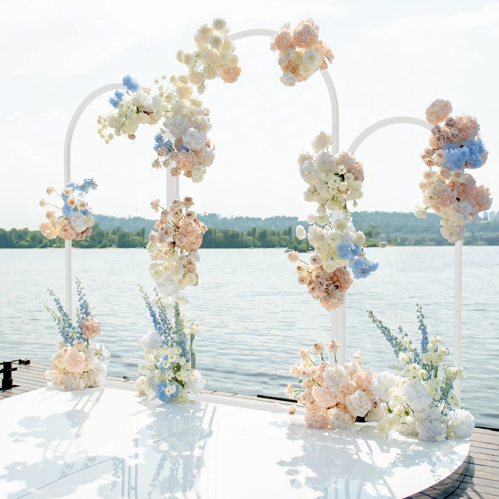 qp-Set of 3 Metal Arch Backdrop Stand, Wedding Arch Frame, Birthday Party Banquet, DIY Balloon Arbor-