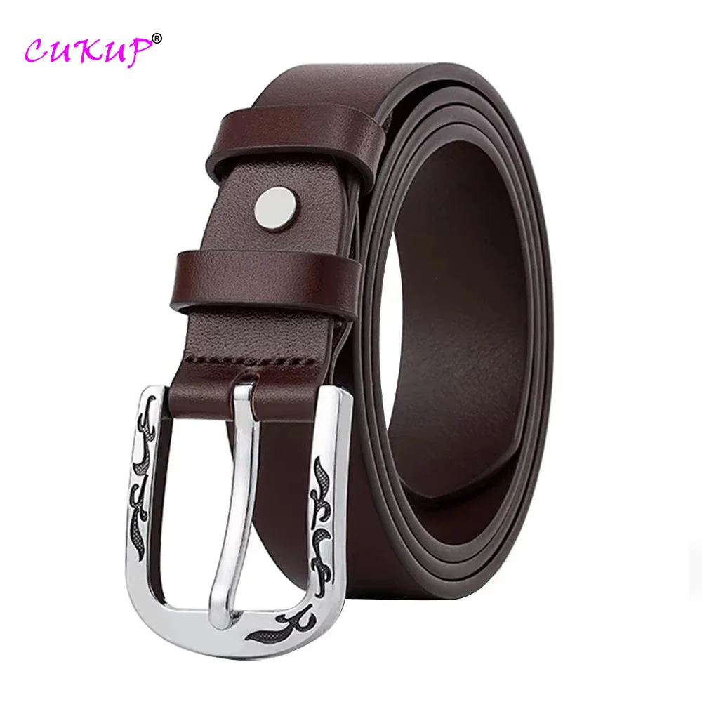 

Top Level Quality Solid Cowskin Leather Sliver Buckle Belts for Women 2.8cm Wide