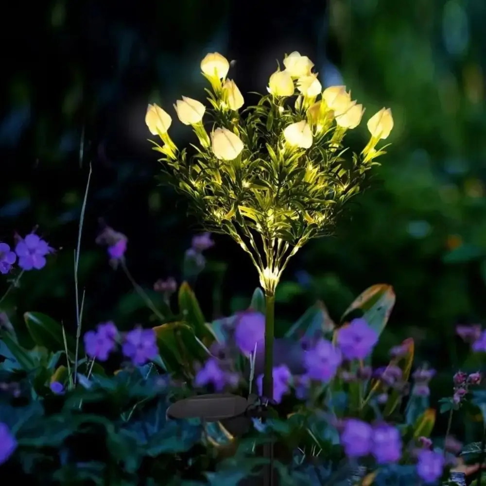 Gardenia Flower Solar Artificial Flower Light Realistic 42LED Outdoor Solar Garden Light Solar Powered Automatic Light Sensor