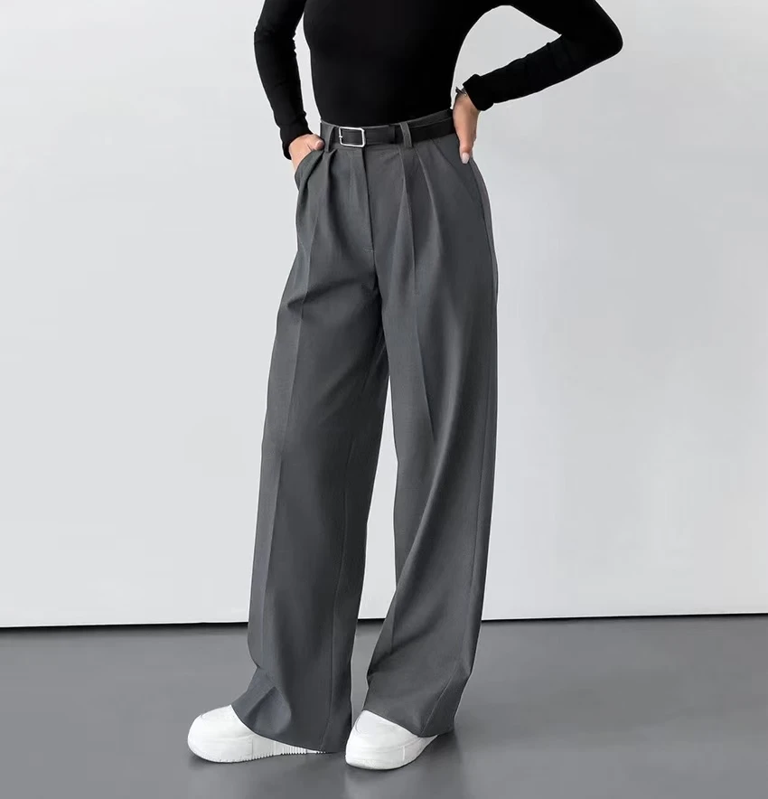 ارتفاع الخصر عادية فضفاض بنطال ذو قصة أرجل واسعة الخريف جديد Sle مريحة مستقيم قطع Busin سيدة بنطلون السراويل الطويلة
