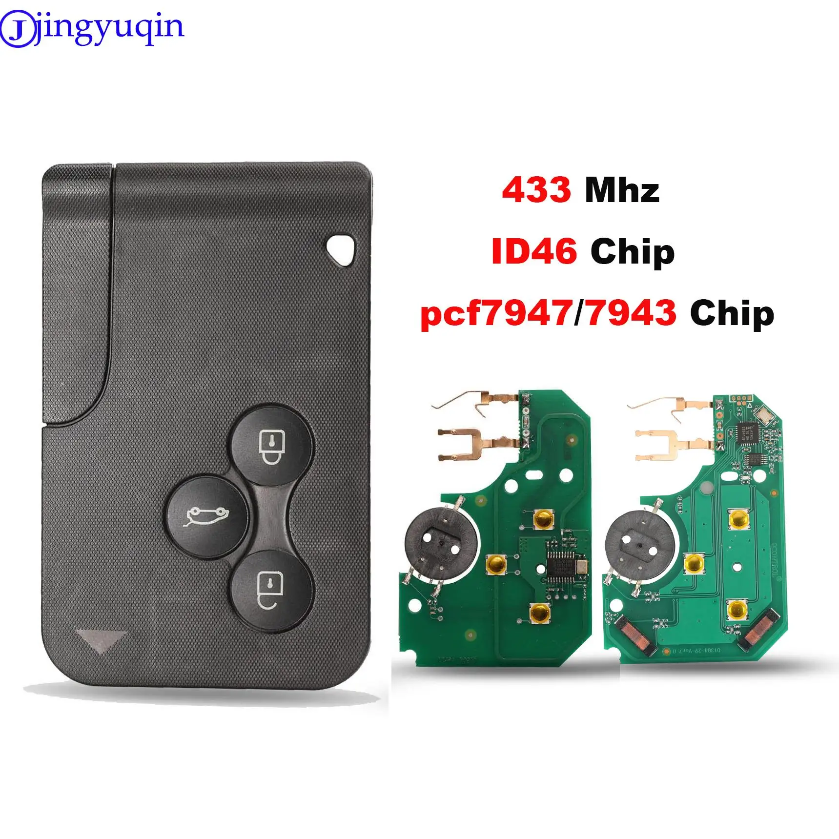 

jingyuqin 3 Button 433Mhz ID46 PCF7947/7943 Chip & Insert Small Blade Remote Smart Key Card for Renault Megane Scenic Grand