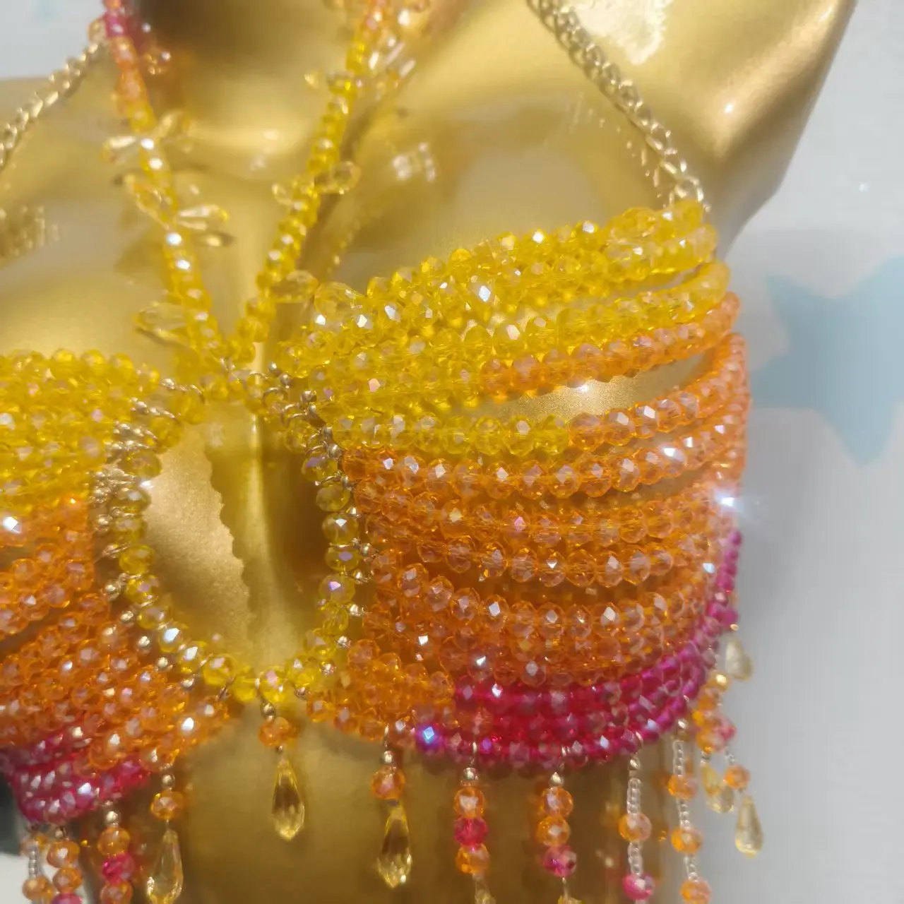 2026 Orange Color Changing Hand-woven Halter Tank Vest Tops Beach Holiday Bra Chain Multi-layer Beaded Sexy Tops Body Jewelry
