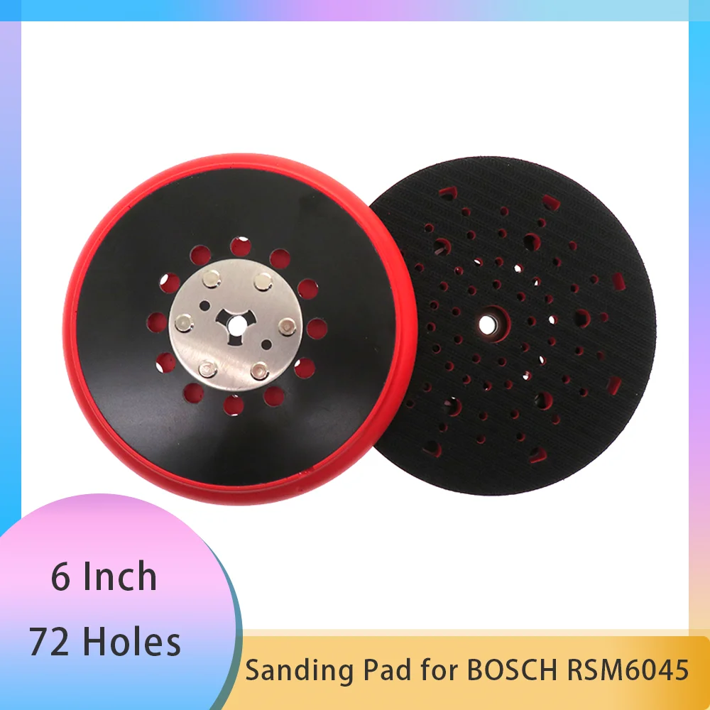 6 Inch 72 Holes 150mm Replacement Round Backing Pads Medium Hook-and-Loop Multi-Holes Sanding Pad for BOSCH RSM6045