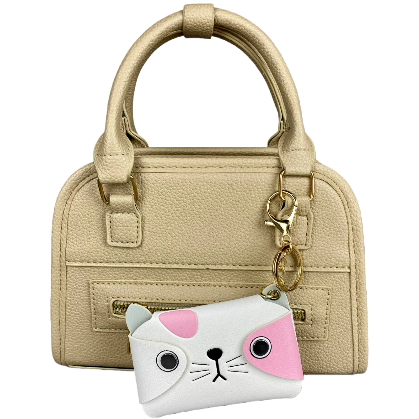 Tarjetero con llavero: lindo animal (cachorro, gatito, cerdito), mini bolsa de cuero PU para tarjetas, auriculares, monedas y lápiz labial, dije de bolso