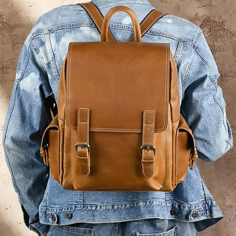 New Arrivals GenuineLeather Backpack Man Real Cowskin Travel Backpack Men Male Vintage 14 inch Laptop School Bag Daypack for Man