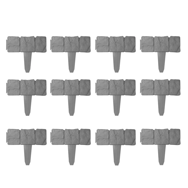 

Hot 12Pc Grey Garden Fence Edging Cobbled Stone Effect Plastic Lawn Edging Plant Border Decorations Flower Bed Border