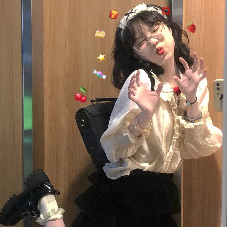 

ALITTLE My Little Girl Lace Trim irt Cake Skirt Doll Collar Long Sve Breathable Loose Fit College Sle Women's irt