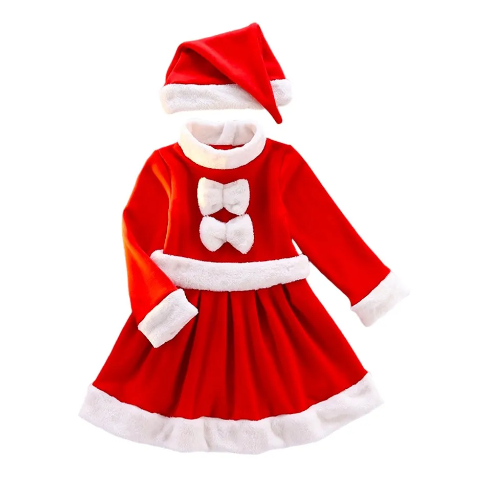 3-8 Years Children Christmas Costume Baby Girl Santa Claus Costume Dress Set Kids Little Girl New Year Carnival Costume