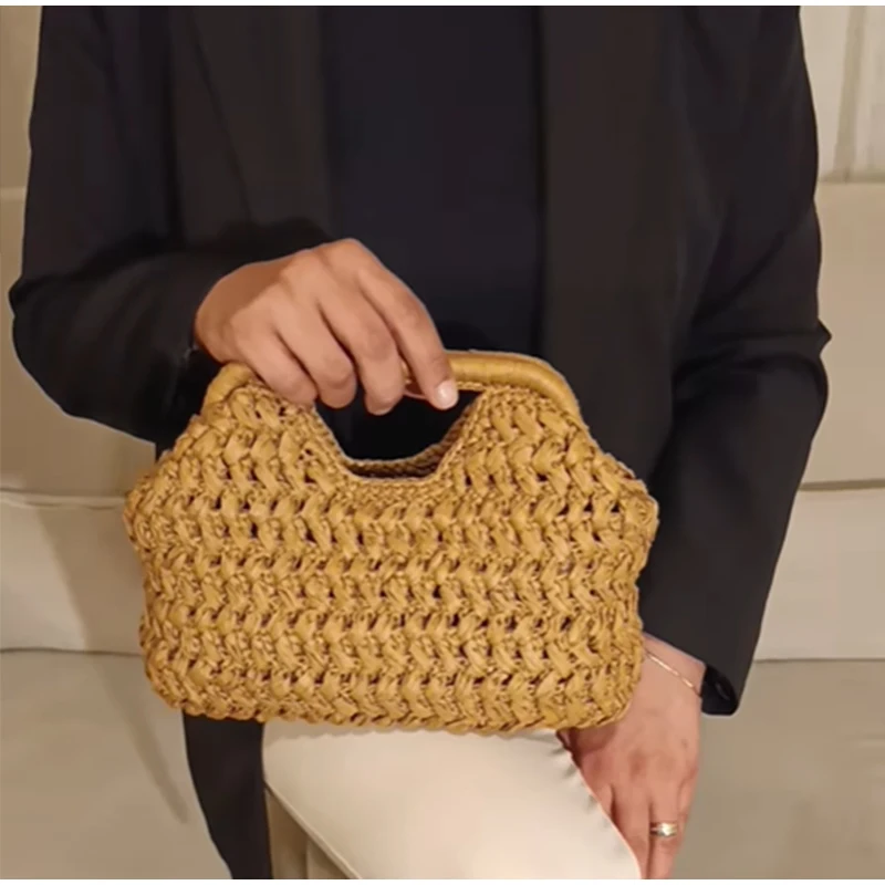 Marke Woven Clutch Tasche Luxus Neue High-end-Meer Urlaub Reise Große Kapazität Stroh frauen Einfache Textur Mode brieftasche – Detail 5