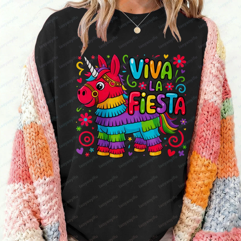 Fashion Viva La Fiesta Shirt Cinco De Mayo Cotton Shirt Fiesta Party Tee Mexican Fiesta Colorful Piñata Shirt Unisex Cotton Tops