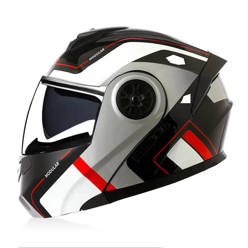 Full-face flip-up motorcycle helmet with dual lenses, suitable for riding all year round for electric vehicles and motorcycles