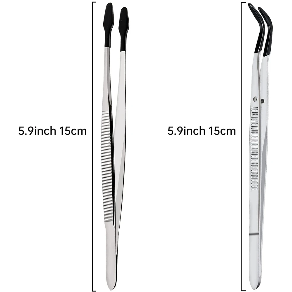 2 Pcs of Rubber Tip Tweezers Set for Craft Laboratory Industrial Hobby Tweezers Pliers Jewelry Stamp Plastic Box 15cm