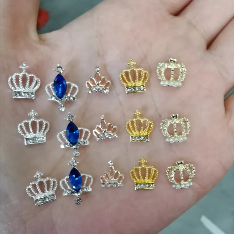 10pcs Nail Art golden Crown Alloy Jewelry Charms Decorations Crystal Polish Manicure Craft Germs 3D Rhinestones Accessories #5-6