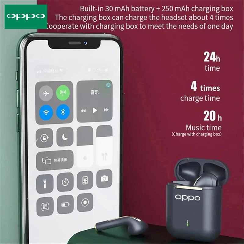 OPPO سماعات لاسلكية J18 داخل الأذن TWS بلوتوث Ture سماعات رياضية HiFI لعبة ستيريو سماعة رأس مقاومة للماء مع ميكروفون