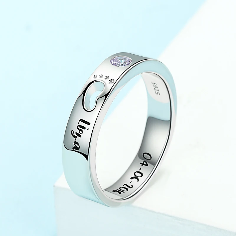 Strollgirl 925 Sterling Silver Custom Birthstone Engraved Name Rings Baby Footprints Finger Rings for Women Personalized Jewelry