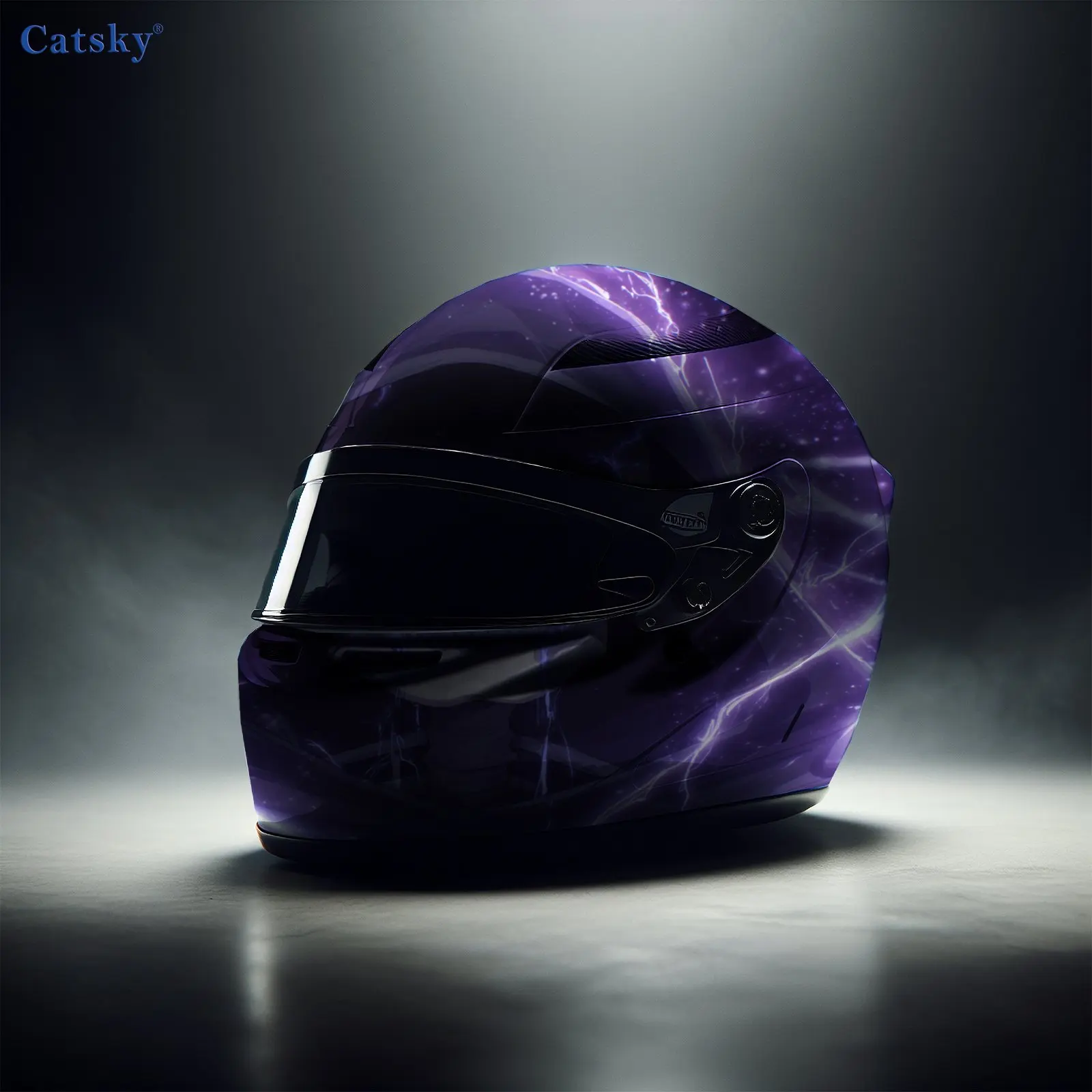 Purple Lightning Skull Full Face Helmet Vinyl Wrap Sticker, Waterproof Scratch-Resistant Self-Adhesive PVC Decals, Artistic Aest view 5