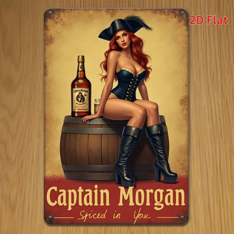 [ديكور فني جداري معدني] مسطح ثنائي الأبعاد] كابتن مورغان متبل فيك" فن جداري معدني مقاس 20 × 30 بوصة - ديكور مسطح ريفي ثنائي الأبعاد مع عتيق B