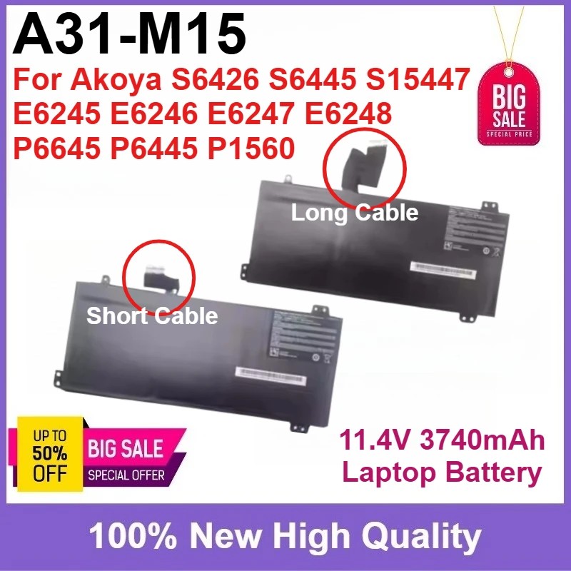 A31-M15 Laptop Battery 11.4V 3740mAh For Xiaomai 6A 6X 6C Pro,Akoya S6426 S6445 S15447 E6245 E6246 E6247 E6248 P6645 P6445 P1560