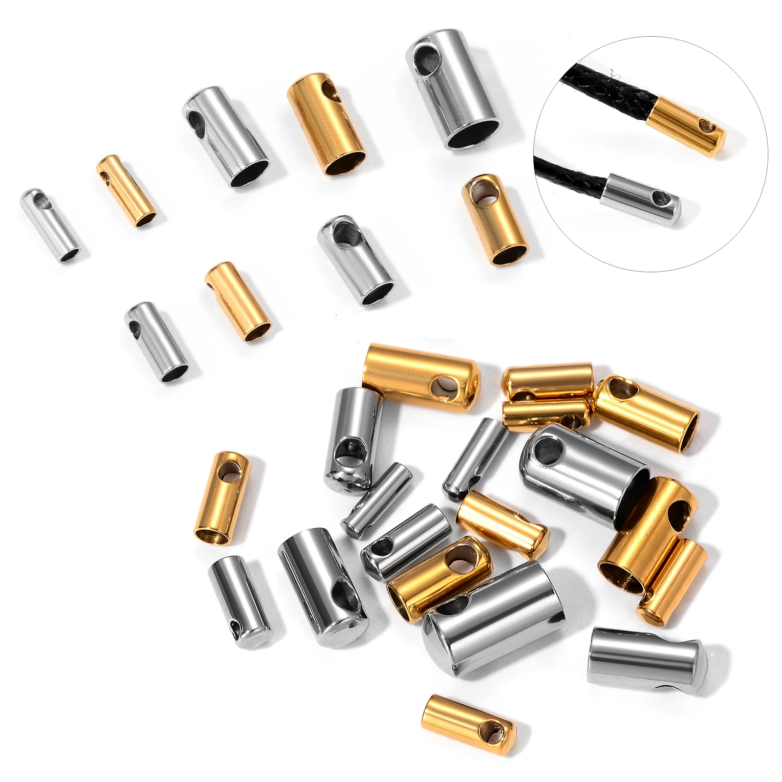 

10pcs Gold Color Stainless Steel End Caps Crimp Clasps Cord tip for laces Leather Cord for Jewelry Making DIY Findings Supplies