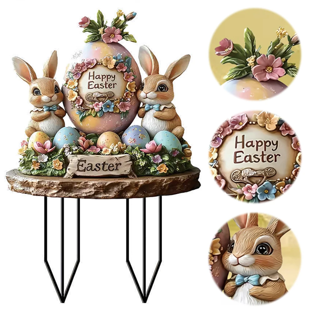 

Easter Bunny Garden Stake Acrylic Easter Yard Sign Spring Lawn Signs Easter Rabbit Garden Signs Easter Decoration for Outdoors