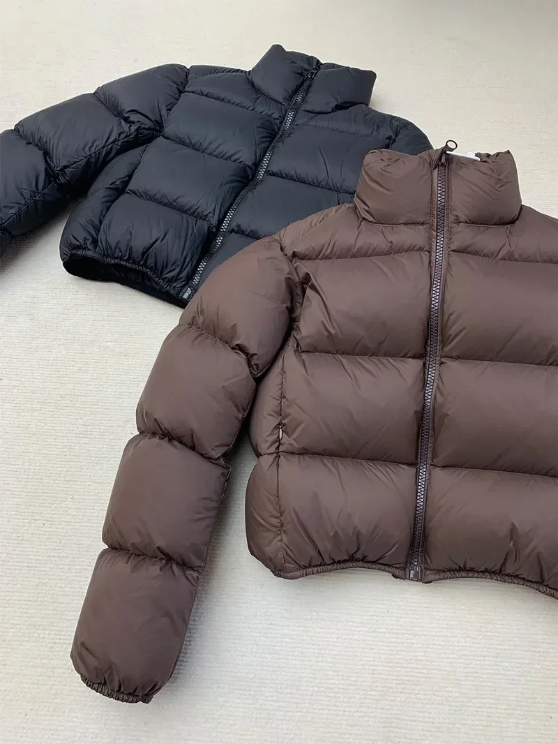 Feminino casual quente grosso gola para baixo jaquetas manga longa parka sólido acolchoado casaco curto outerwear zíper inverno