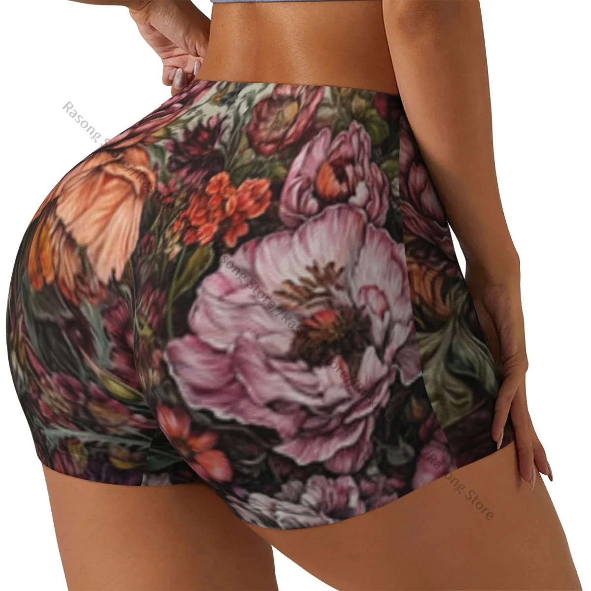 

Женские шорты для йоги, винтажные шорты для тренировок с цветочным фоном, быстросохнущие женские шорты для йоги, тренажерного зала, бега, спортивная одежда