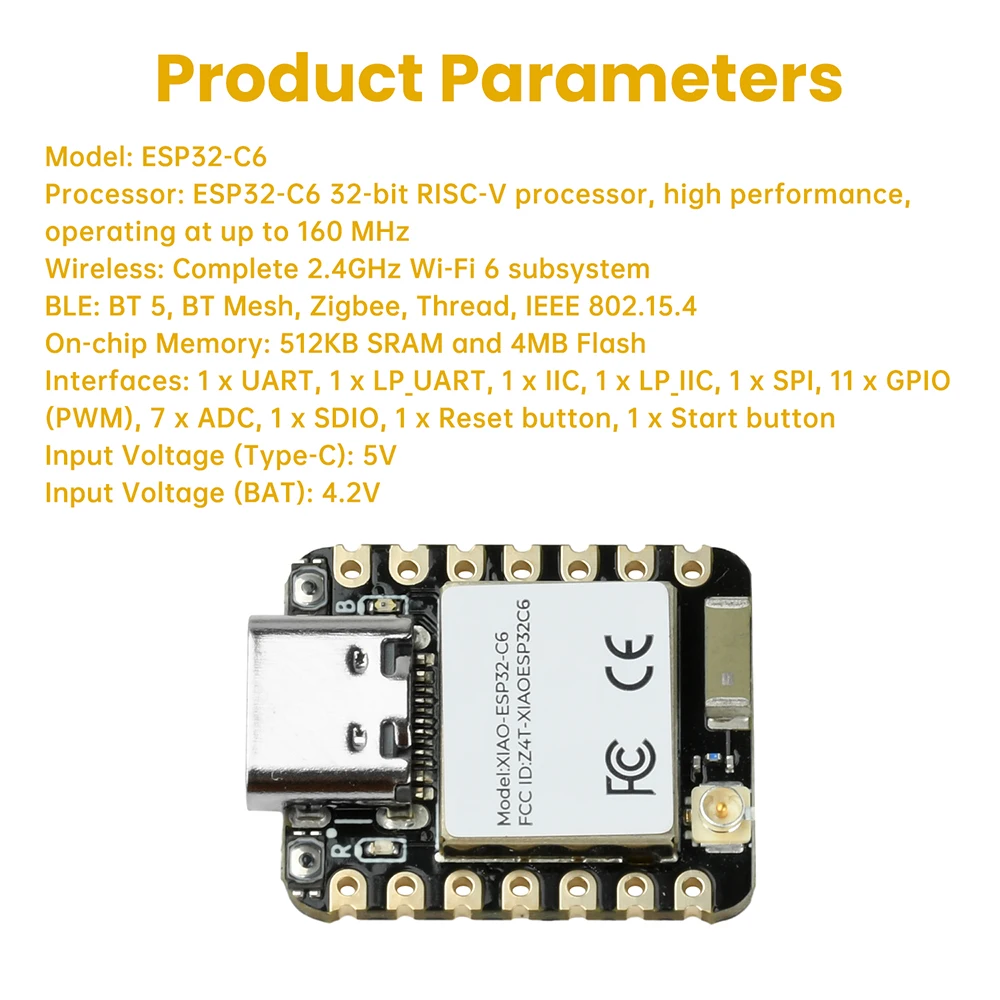 Scheda di sviluppo compatibile WiFi e Bluetooth ESP32C6 per XIAO Seeedstudio compatibile con interfaccia Zigbee Type-c