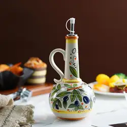 500ml Olive Oil Dispenser Embossed Ceramic Oil Vinegar Bottle Container Condiment Ceramic Oil Can Oil Bottle Storage Dispen