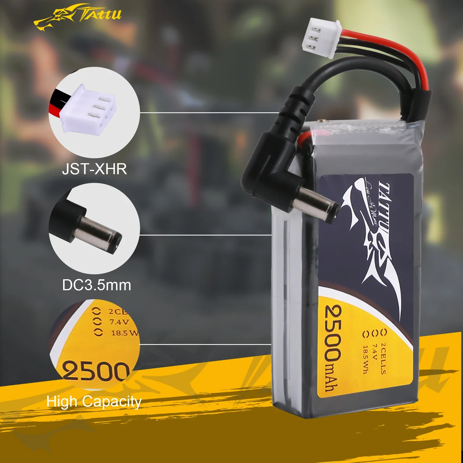 Batteria Tattu Lipo 2s 2500mAh Lipo 7.4V FPV Goggle batteria per occhiali Fatshark strumenti RC accessori RC parti FPV