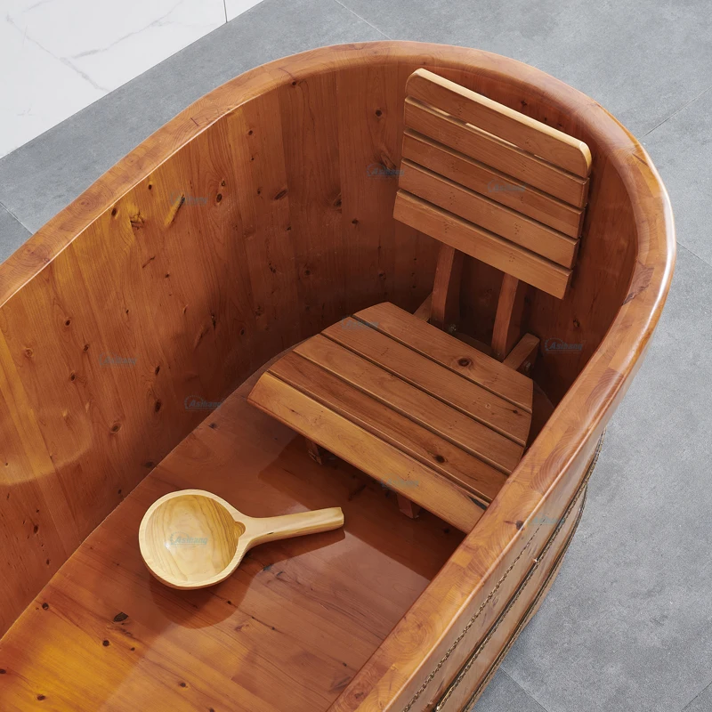 Freestanding japanese soaking outdoor Single Adult cold plunge tub wooden bathtubs