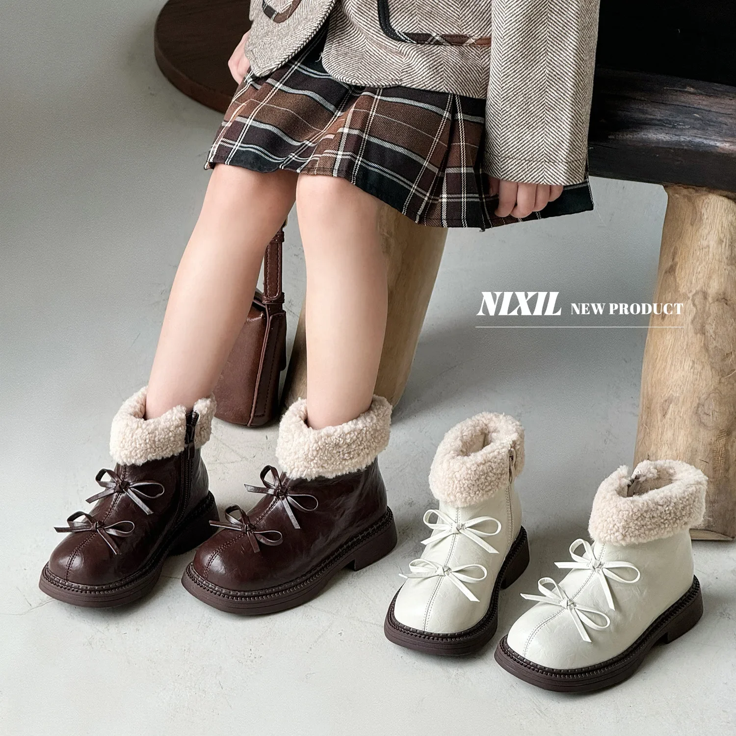 

Kids Leather Chelsea Boots Waterproof Children Sneakers Beige Toddler Snow Boots Girl Winter Shoe Boy